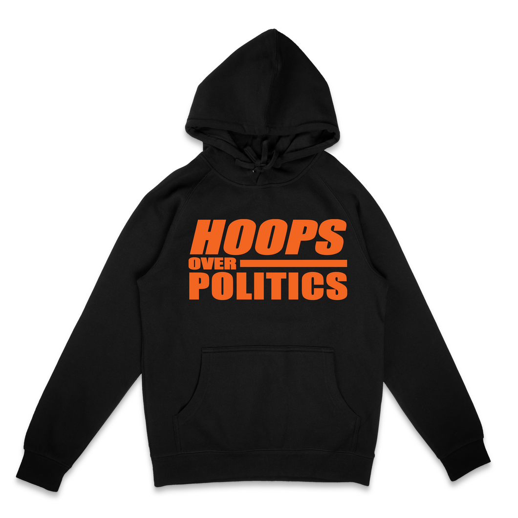 Hoops Over Politics BLACK Hoodie ORANGE LOGO