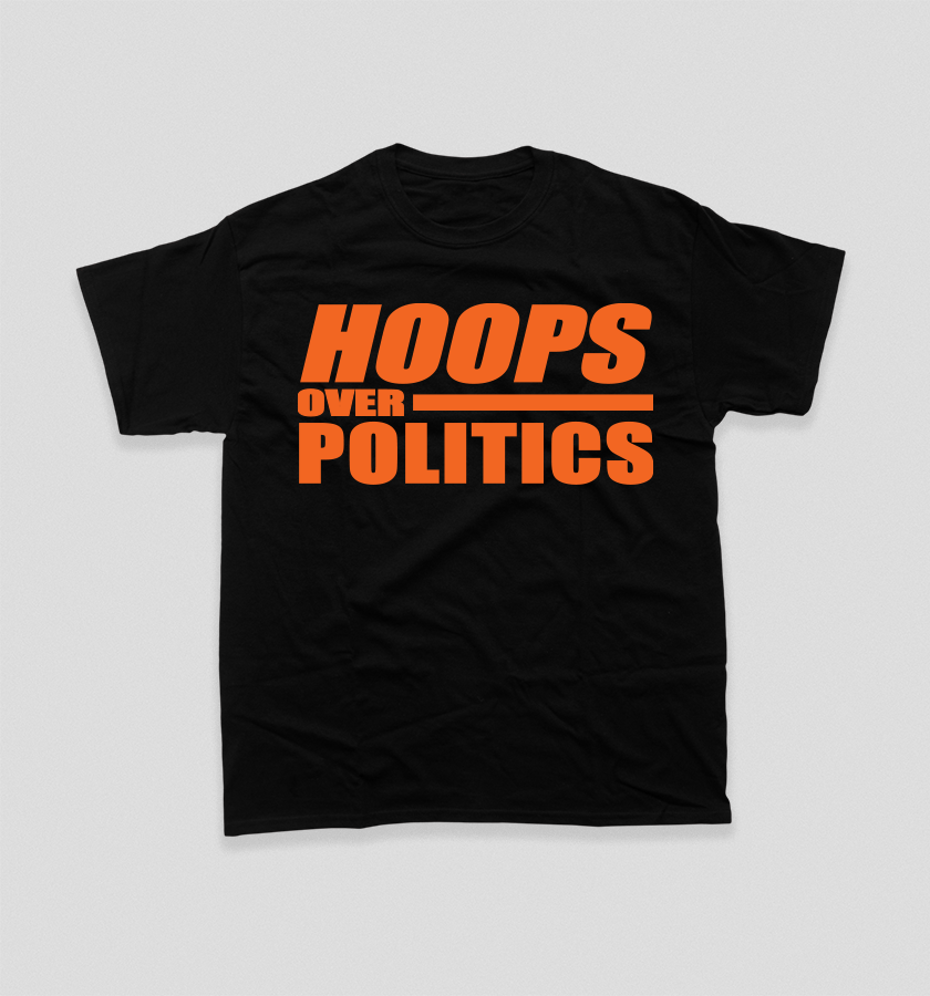 Hoops Over Politics Black Shirt Orange LOGO