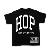Load image into Gallery viewer, Hoops Over Politics Slant Black Shirt/White
